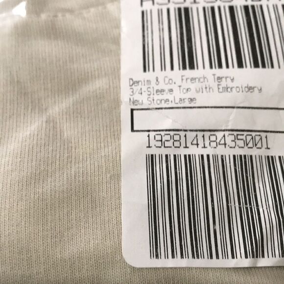 Denim & Co. French Terry 3/4-Sleeve Embroidery Top - Picture 3 of 4